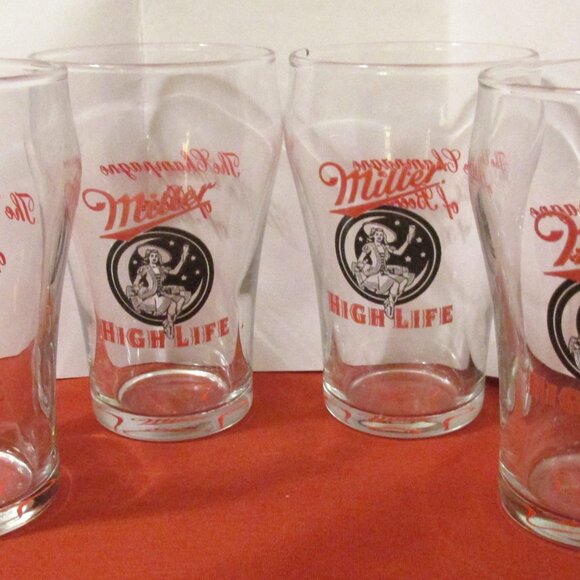 Miller High Life Girl on the Moon Glasses 4 inches high set of 4 - Picture 1 of 8